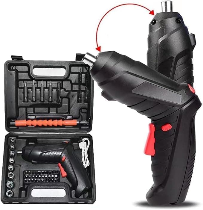 Artnery Cordless Electric Screwdriver Set, 3.6V Battery Powered Screwdriver Kit Including 46pcs Bits, Pivoting Handle and LED Lights Rechargeable Electric Screwdriver Set with Carrying Case,Black