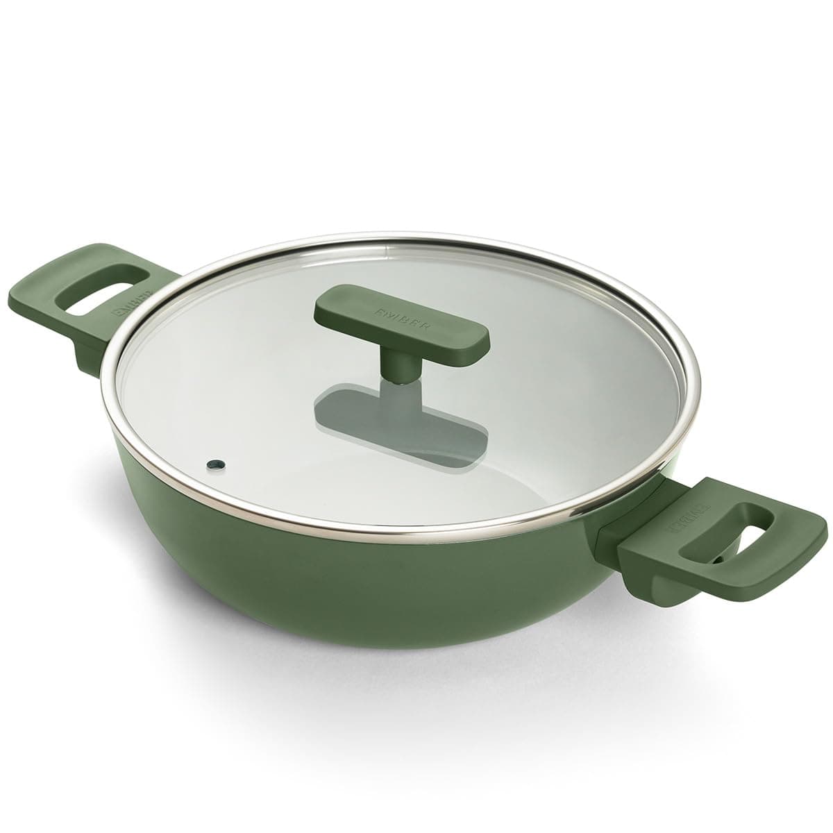 Ember Cookware Arcilla Ceramic Non Stick Kadai 24cm | Glass lid | Matching Handles | 1x Spatula | Induction Safe | Non Toxic Deep Frying Pan | PFAS & PTFE Free | Florence Series | Green