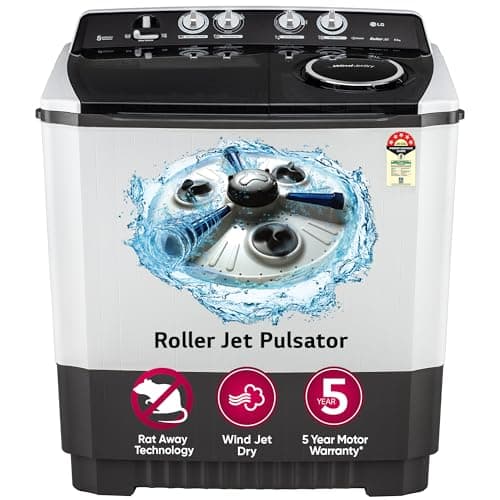 LG 9.5 kg 5 Star Wind jet dry Semi-Automatic Top Load Washing Machine (P955ASGAZ, Dark Gray, Roller Jet Pulsator)
