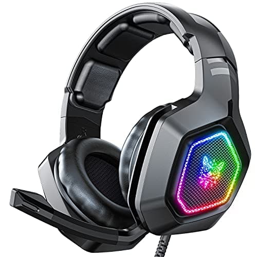 Gaming Headphones K10 7.1 Wired Headset with Noise Cancellation, RGB LED Light, Compatible for PC, Laptop, Tablets, PS4, PS5 Xbox Consoles (Black)