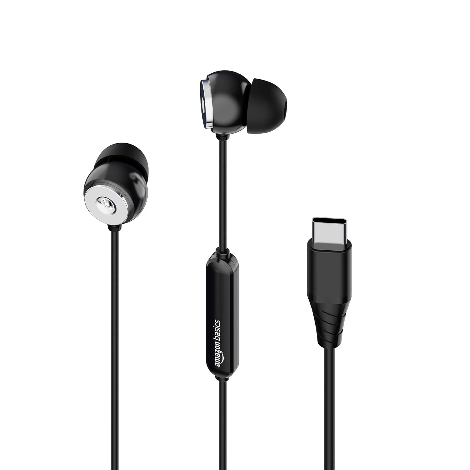 Amazon Basics Wired Earphones with Type-C Connector | in Ear Wired Earphones | Deep Bass, Noise Isolation, Tangle-Free Cable, Comfortable Fit| Black