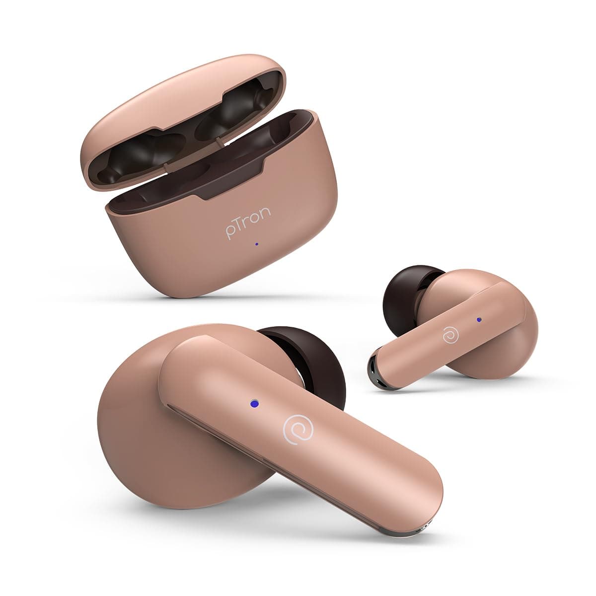 pTron Bassbuds Joy In-Ear Wireless Earbuds with Immersive Sound, 32Hrs Playtime, Clear Calls TWS Earbuds, Bluetooth V5.1 Headphone, Type-C Fast Charging, Voice Assistant & IPX4 Water Resistant (Brown)