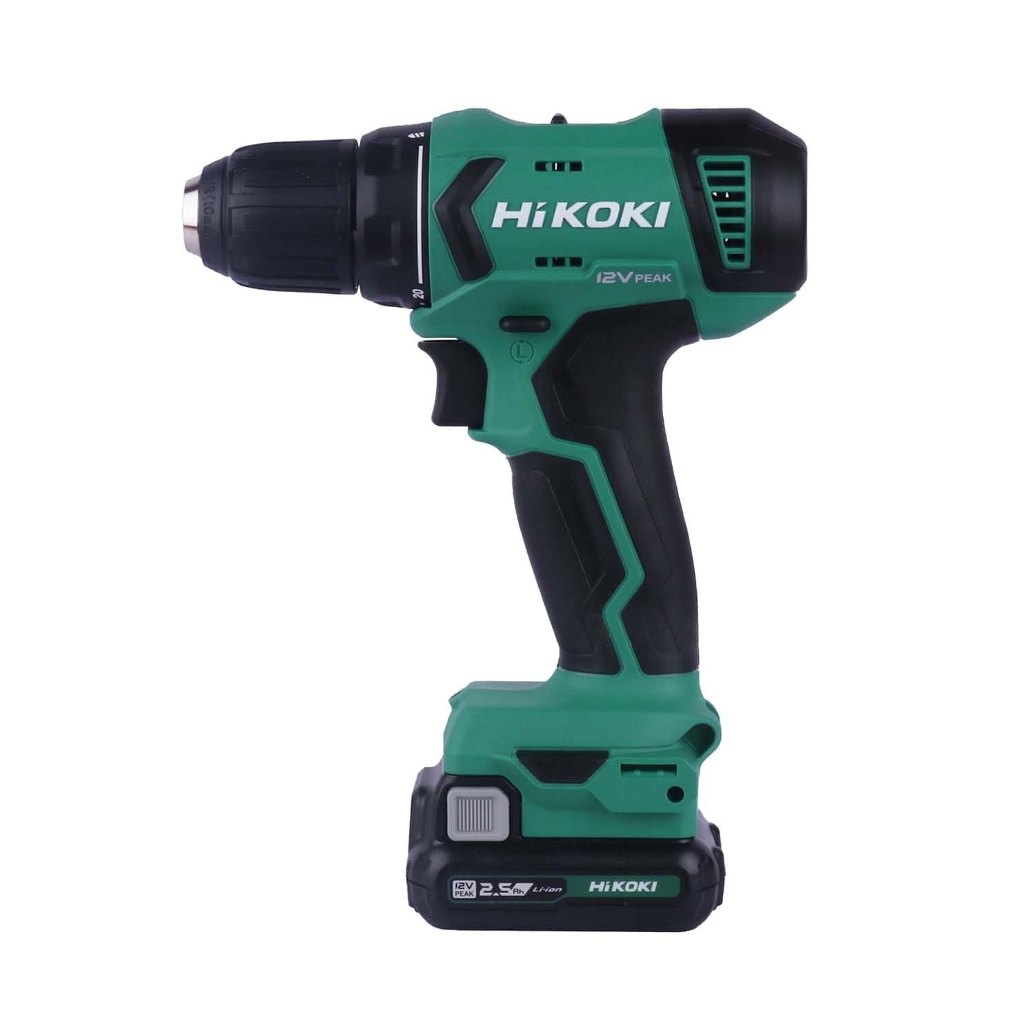 HIKOKI DS12DASFZ - Cordless Driver Drill, 12V Peak with 10mm Drill Chuck, 1400 RPM And 38 Nm Tightening Torque, 6mm Hex Bit Shank, 1.2 kg, 2 Batteries...