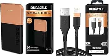 Duracell Powerbank 20000mh with Series 3 - A to Lightning Cable