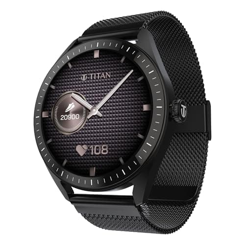 Titan Crest 2.0 Smart Watch for Man & Women, 1.43" AMOLED Display, Mesh Metal Strap, BT Calling, Tailored Activity Tracker, 100+ Sports Modes, Fast Charging, Smart Watch for Men Latest & Women (Black)