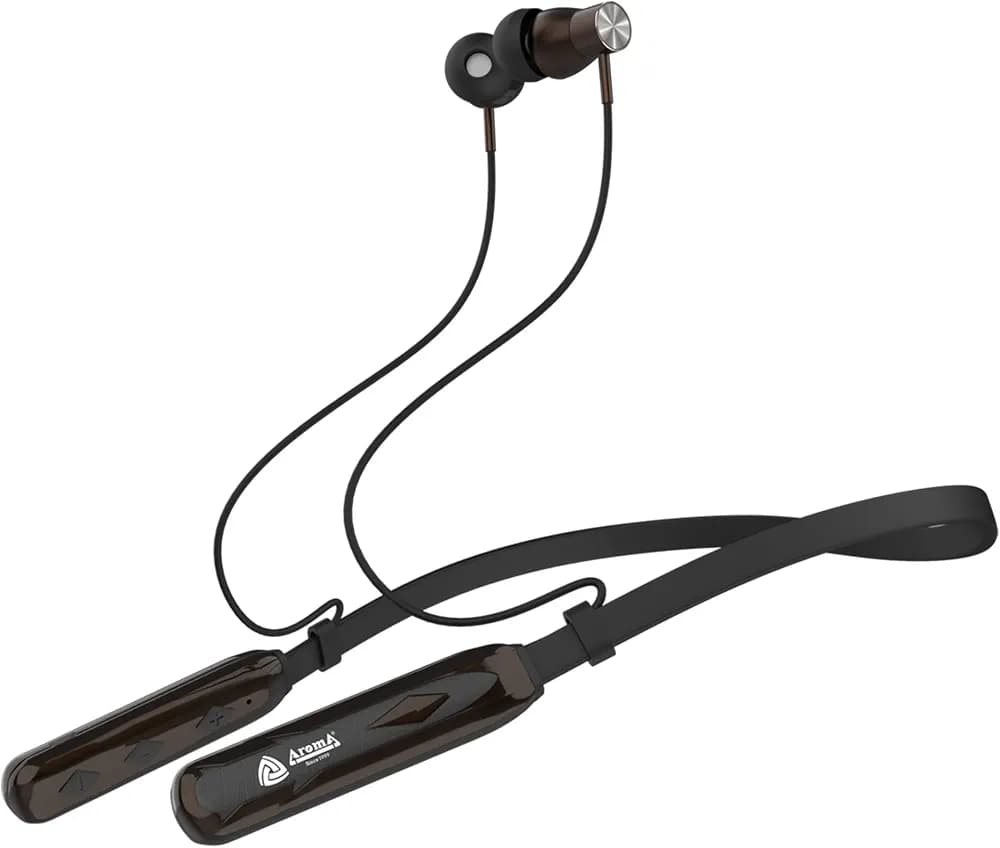 Aroma® NB119 Magic Bluetooth Wireless Headset Neckband with Long Lasting Playtime 100 Hrs, Smart Voice Assistant, 10M Transmission, Bluetooth V5.0, Sweat & Splash Proof, Best for Gaming, Running, Workout (Black)