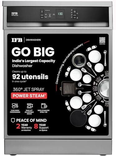 IFB 15 Place Settings with DeepClean Technology Freestanding Dishwasher (Neptune VX15, Dark Silver, 70 Hot Water Wash with Hygienic Steam Drying, Perf...