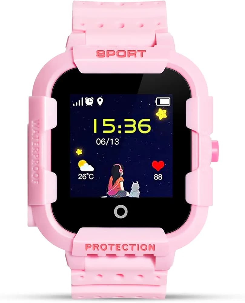Turet Smart Watch for Kids- GPS Kids Smart Watch - Silicone Kids' Smartwatch for Boys and Girls with Panic Button, Long Battery, Camera, GPS Tracker, Voice Chat, Message (Pink)