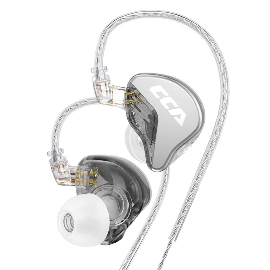 Concept Kart CCA CRA IEM Earphone, 3.8μ Composite Polymer Diaphragm Driver Zinc Alloy Housing in Ear Monitor Earbuds with 2Pin Detachable Cable & Leatherette Case (Silver (No Mic))