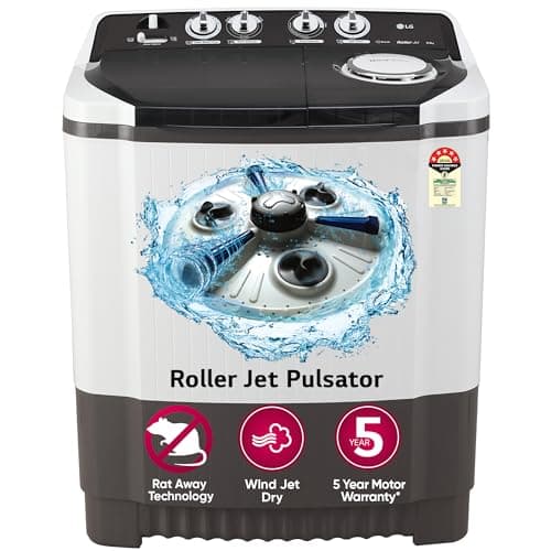 LG 8.0 kg 5 Star Semi-Automatic Top Loading Washing Machine (P8030SGAZ, Roller Jet Pulsator with Soak & Wind Jet Dry, Dark Gray)