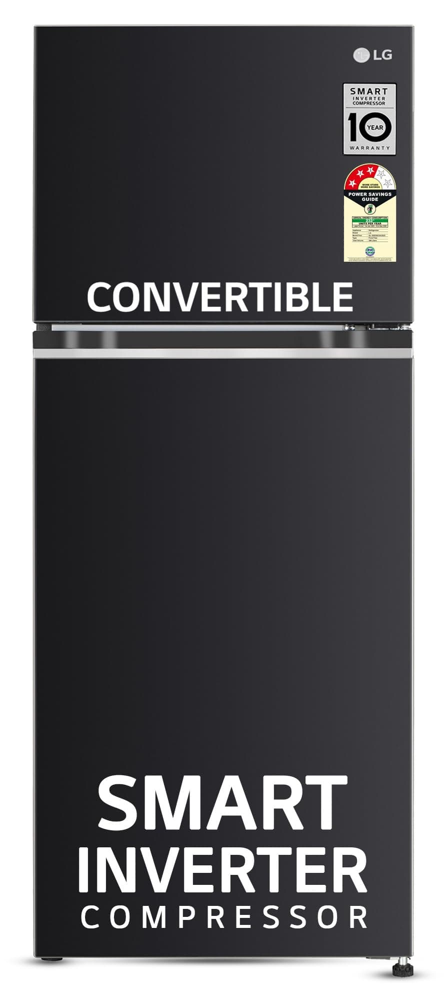 LG 246 L 3 Star Smart Inverter Frost-Free Double Door Refrigerator (GL-S262SESX, Ebony Sheen, Convertible)