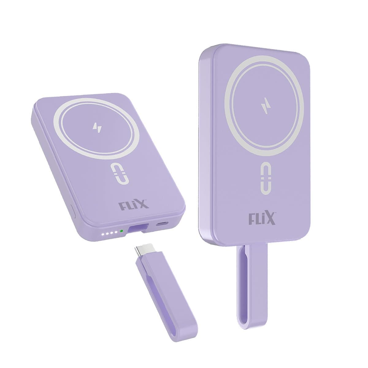 FLiX (Beetel) MagConnect Pro 10k 15W Magnetic Wireless Output,22.5W QC/PD/PPS Pocket Power Bank,Inbuilt Type C & Lightning Reversable cable Input/Outp...