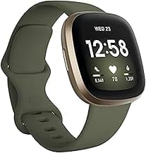 Fitbit Versa 3 Health & Fitness Smartwatch with GPS, 24/7 Heart Rate, Alexa Built-in, 6+ Days Battery, Olive/Gold, One Size (S & L Bands Included)