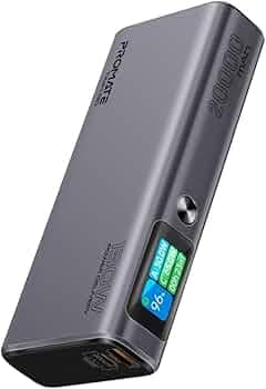Promate 130W Laptop Power Bank (20000mAh) with Smart TFT LCD Screen, USB-A QC 3.0, Dual Type-C Input/Output Ports, and Over-Heating Protection | Power...