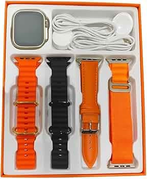 WTG T800 Ultra Bluetooth Calling Smart Watch, 1.83" Touch Display, Series 8 smartwatch with BT Call Function, 2 Straps (Black & Orange)