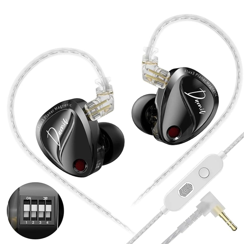 KZ Duonic Hybrid Planar Magnetic in-Ear Monitor, 3X Flux3 8mm Planar + 8mm Super-Linear Dynamic Driver, Bass Improved Switch Version, Black Shell with...
