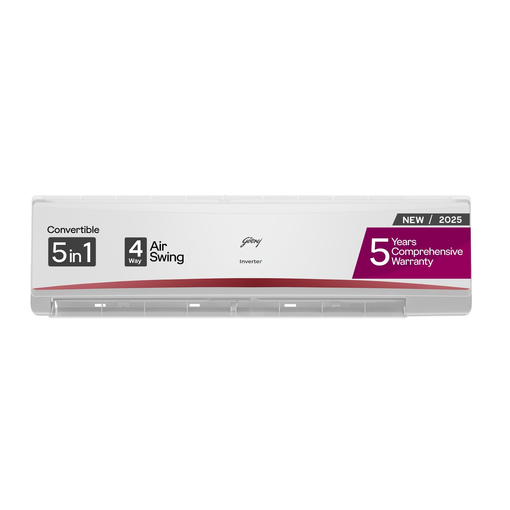 Godrej 2 Ton 5 Star, 5-In-1 Convertible Cooling, Inverter Split AC (Copper, 4-way Air Swing, 2023 Model, EI 24LINV5R32-WWR, White)