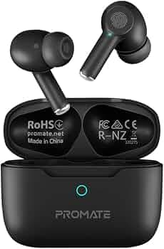 Promate True Wireless Earbuds, in-Ear Active Noise Cancelling Bluetooth v5.3 Earphones with Mic, 25H Playback Time, Intelligent Touch Controls and Cha...