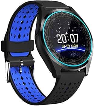 V9 Smart Watch with SIM Card Slot, Camera, Silicone Band and Bluetooth 4.0 for AndroidBluetooth Smart Watch (Blue-Black)'