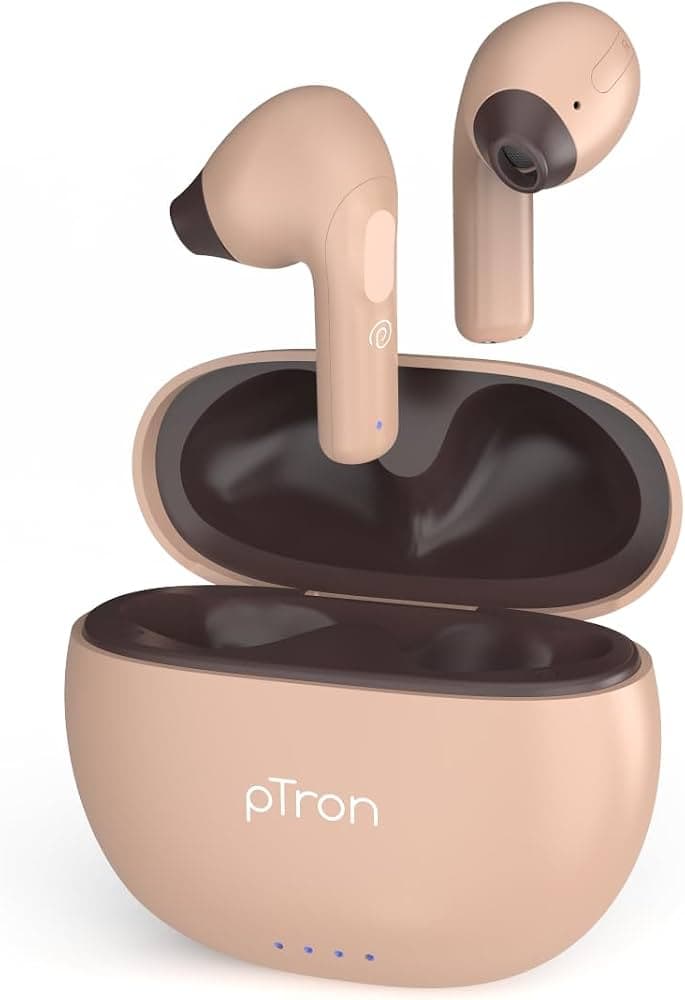 (Refurbished) pTron Bassbuds NX TWS Earbuds with HD Mic, TruTalk AI-ENC Calls, 32H Playtime, 13mm Drivers, Bluetooth 5.3 Wireless Headphones, Voice As...