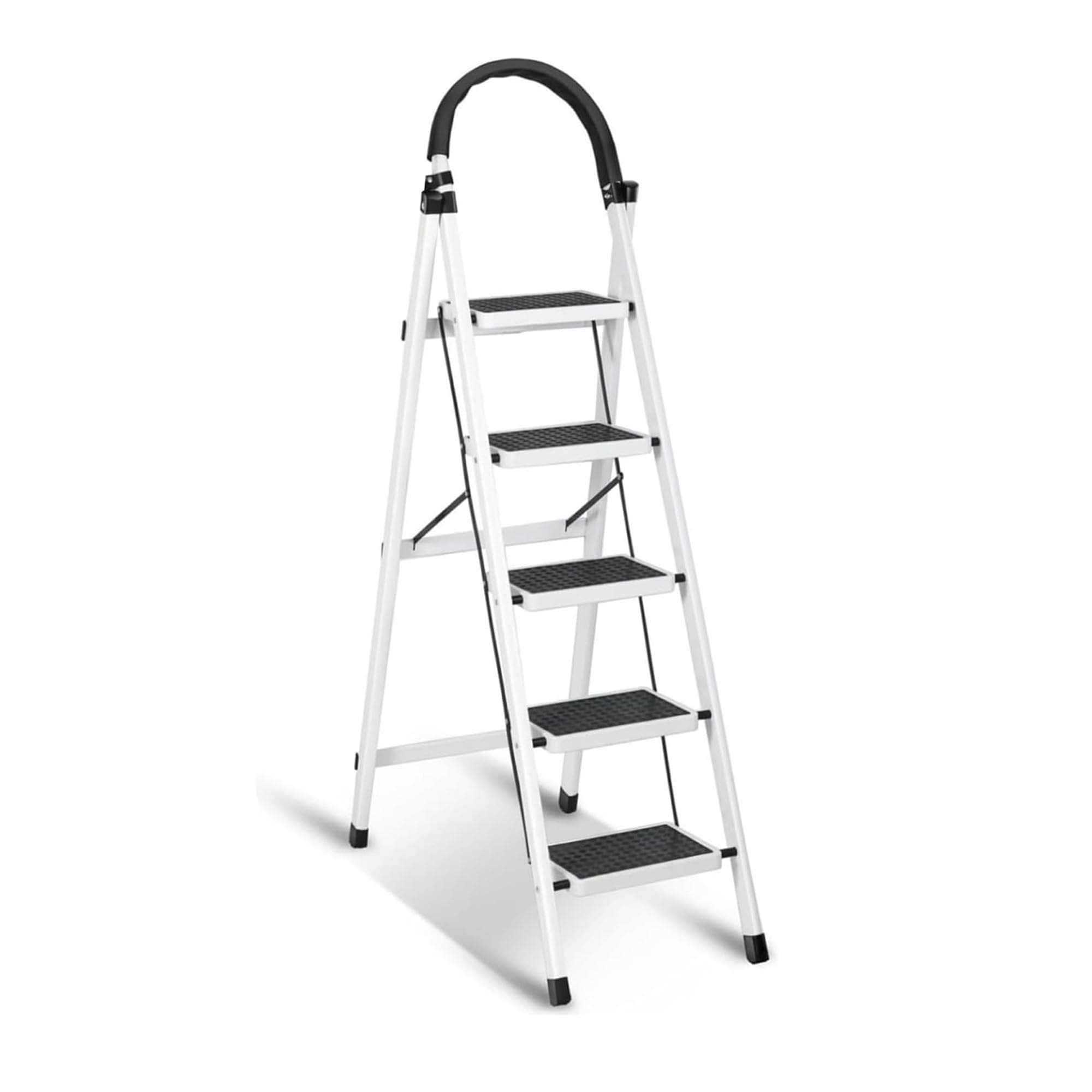 Sulfar Foldable Ladder 5 Steps, Home Ladder Folding Step Stool with Wide Anti-Slip Pedal, Adults Folding Sturdy Steel Ladder for Home, Kitchen, Garden...