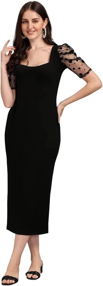 SIRIL Women's Lycra Black One Piece Dresses |Knee-Length Dre | Price  History