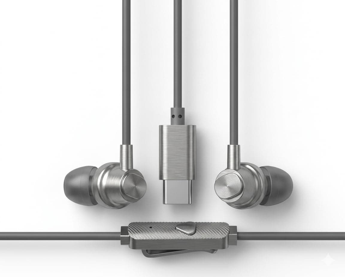 Wired in-Ear Earphones with USB Type-C Connector, Magnetic Buds, Inline Remote, 1.2 Meter Cable, Navy Blue (Titanium Grey)