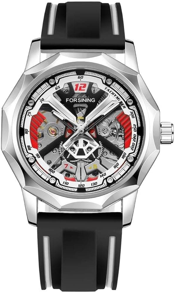 FORSINING Automatic Mechanical Skeleton Silicon Band Men's Watch - FSG8284