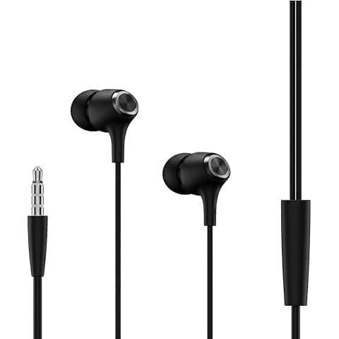 3.5mm Wired Earphone for Boat 95 with Dynamic Bass Audio Balanced Stereo Performance HD Microphone Smart Remote Controls and Lightweight in Ear Fit - Black