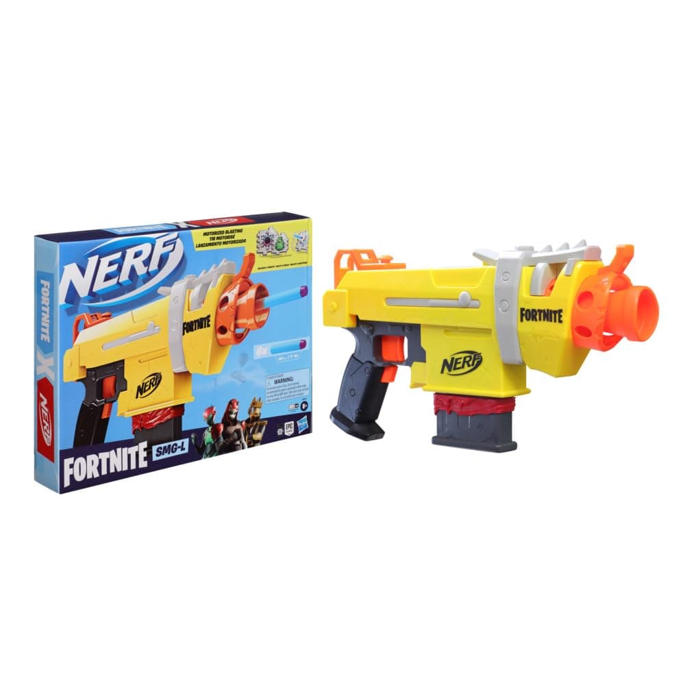 Nerf Fortnite SMG-L Motorised Dart Blaster – Includes 3 Targets – Comes with 6-Dart Clip and 6 Official Nerf Elite Darts