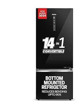 Haier 325 Litres 2 Star Convertible 14-in-1 Triple Inverter & Fan Motor Technology, with Display Frost Free Double Door Refrigerator (HRB-3752PKG-P Bl...