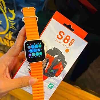 S8 Ultra Smartwatch with Orange Band, Digital Display, Fitness Tracker
