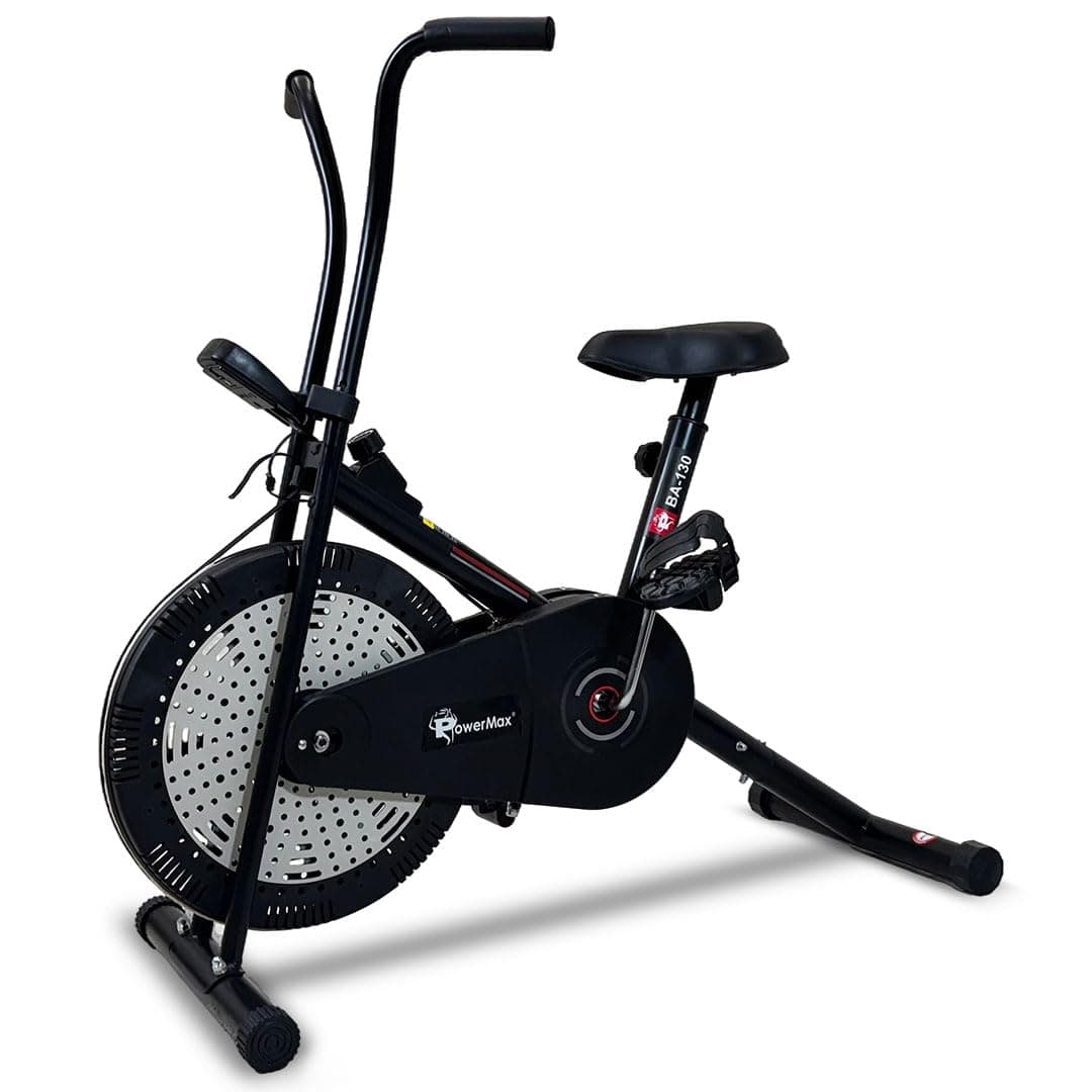 PowerMax Fitness BA-130 Air Bike Exercise Cycle for Home-Gym Workout with 1.5kg Fly wheel, Non-Slip Pedals |Fixed Handle Gym Bike for Max user 120kg, ...