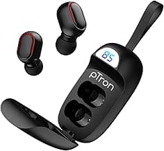 pTron Basspods 381 True Wireless Bluetooth 5.1 Headphones with Deep Bass, 5Hrs Playtime, Voice Assistance, Passive Noise Canceling Sweat-Resistant TWS