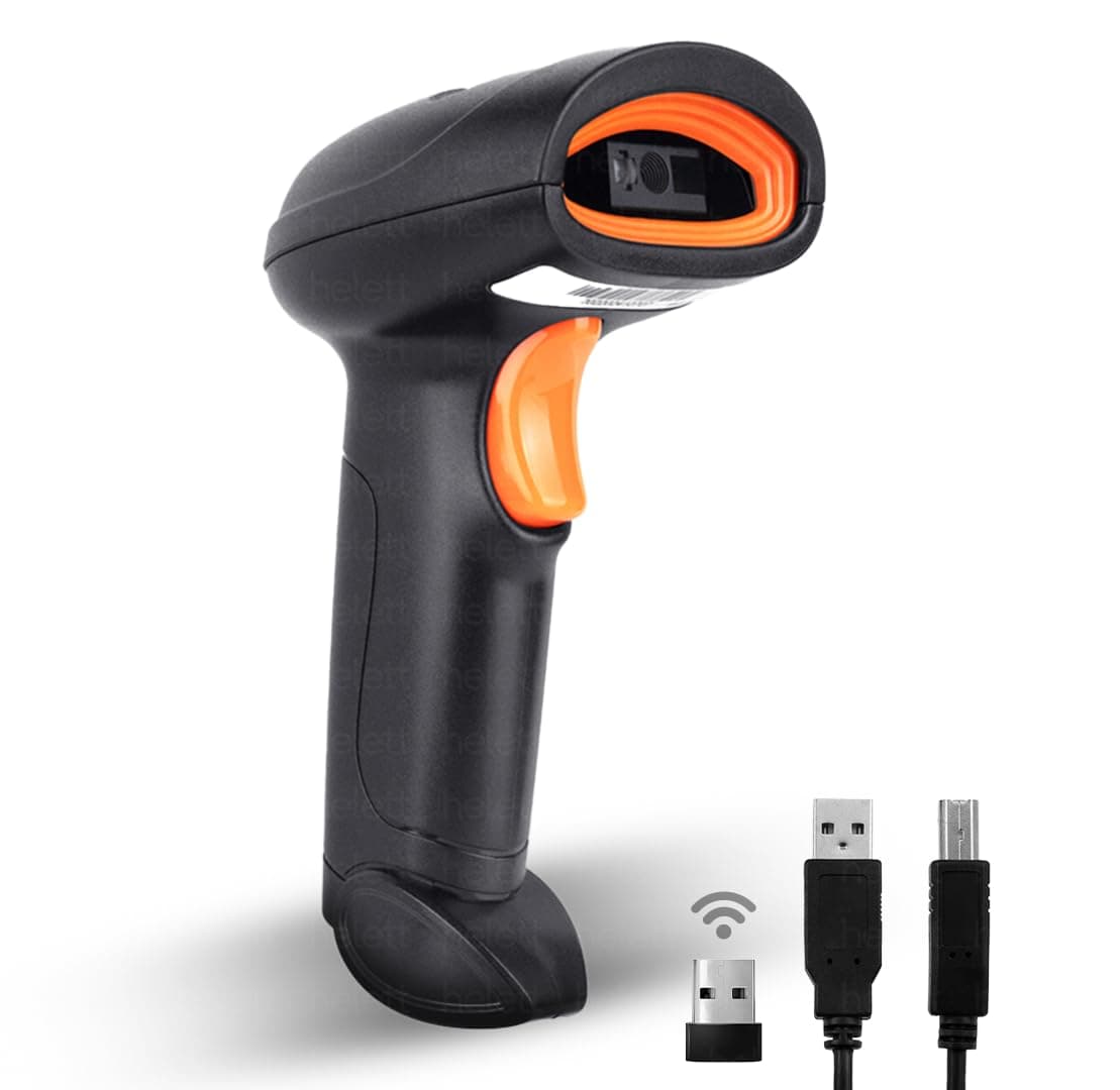 Helett HT20 Hand-held Plug and Play 2.4GHz Wireless Barcode Scanner 1D&2D QR Code 2in1 Wireless and USB Wired|Buzzer Indicator|Induction Scanning|for ...