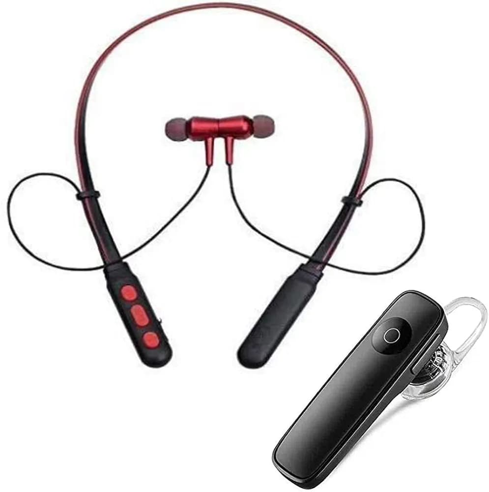 OUXUS Combo of B11 & K1 Bluetooth Headphones Single Ear Wireless Handsfree Sport Stereo Headsets Earphones with Inbuilt Mic Compatible with All Smartphones & Tablets. (Multicolor)