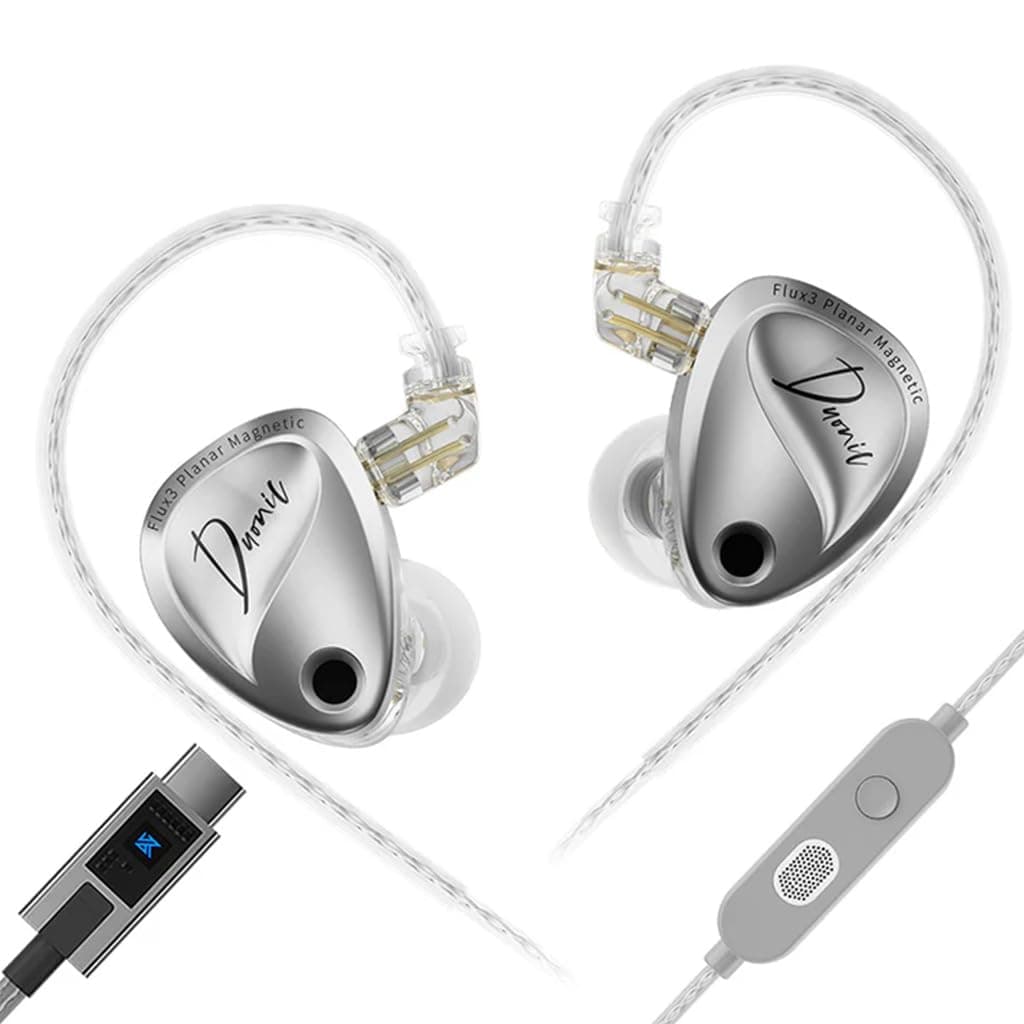 KZ Duonic Hybrid Planar Magnetic in-Ear Monitor, 3X Flux3 8mm Planar + 8mm Super-Linear Dynamic Driver, No Switches Standard Version, Silver Shell wit...