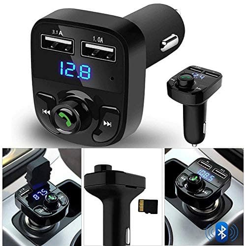 icall X8 Hands-Free Wireless Bluetooth FM Transmitter 2.1 A Dual USB Port which Supports TF Card and U Disk Car Charger and Mp3 Music Stereo Adapter Compatible with Android and iOS (Black )
