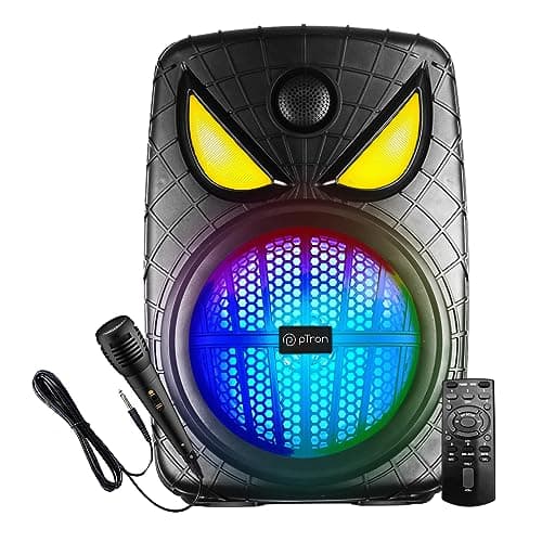 PTron Newly Launched Fusion Party Evo 80W Karaoke Bluetooth Party Speaker, 3M Wired Microphone, Punchy Bass, RGB Lights, USB/SD Card/AUX Playback, Auto TWS Function & Remote Control (Black)