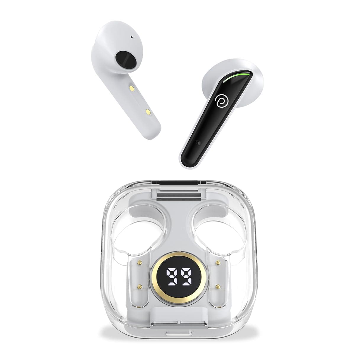 Newly Launched pTron Bassbuds Nyx in-Ear Wireless Headphone with 32Hrs Playtime, Immersive Audio, BT5.1, Stereo Calls, Touch Control TWS Earbuds, Digital Case & Type-C Fast Charging (White/Black)