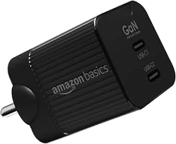 Amazon Basics USB C 45W Charger| Super-fast Dual Port Charging | Universal Fast Charging | Compact GaN Design | Compatible with Top Brands (Black)
