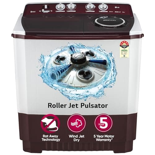 LG 10 Kg 5 Star Wind Jet Dry Rat Away Technology Semi-Automatic Top Loading Washing Machine (P105ASRAZ,Burgundy)