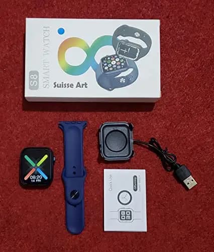 Suisse Art Introduce AE-S8 Series 8 BT Calling Smartwatch 1.75" Large Full Touch Display & Full Metal Body, AI Voice, Over 8 Sports Modes, SpO2, H R Tracking batter then i8 Pro Max Smart Watch. (Blue)