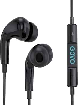 (Refurbished) GOVO GOBASS 455 in Ear Wired Earphones with HD Mic for Calls, 10mm Dynamic Driver, Noise Cancellation (Platinum Black)