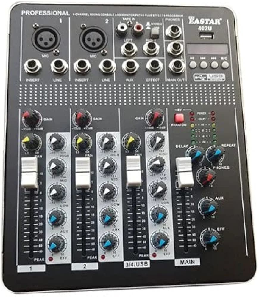 kh Professional 4 Channel Mixing Console Bluetooth Compatible Professional Portable Digital DJ Console w/USB 4 Channel Mixer Audio Interface-Mixing Boards For Studio Recording, Black