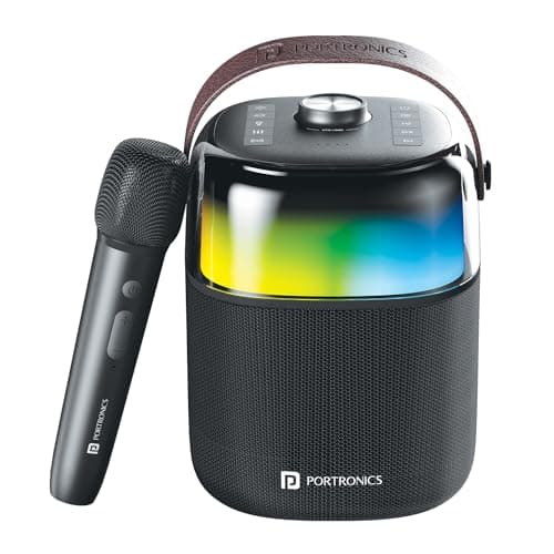 Portronics Dash 4 50W Wireless Bluetooth Party Speaker with Karaoke Mic, Upto 6 Hours Playtime, HD Sound, Bass Boost Technology, EQ Modes, 360 RGB Lig...