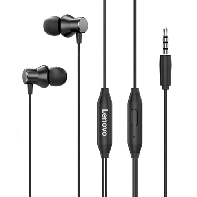 Lenovo HF130 Wired in Ear Earphone with Deep Base,10mm Dynamic Drivers,3.5mm Headphone with Mic Volume Control - (Black) In-Ear