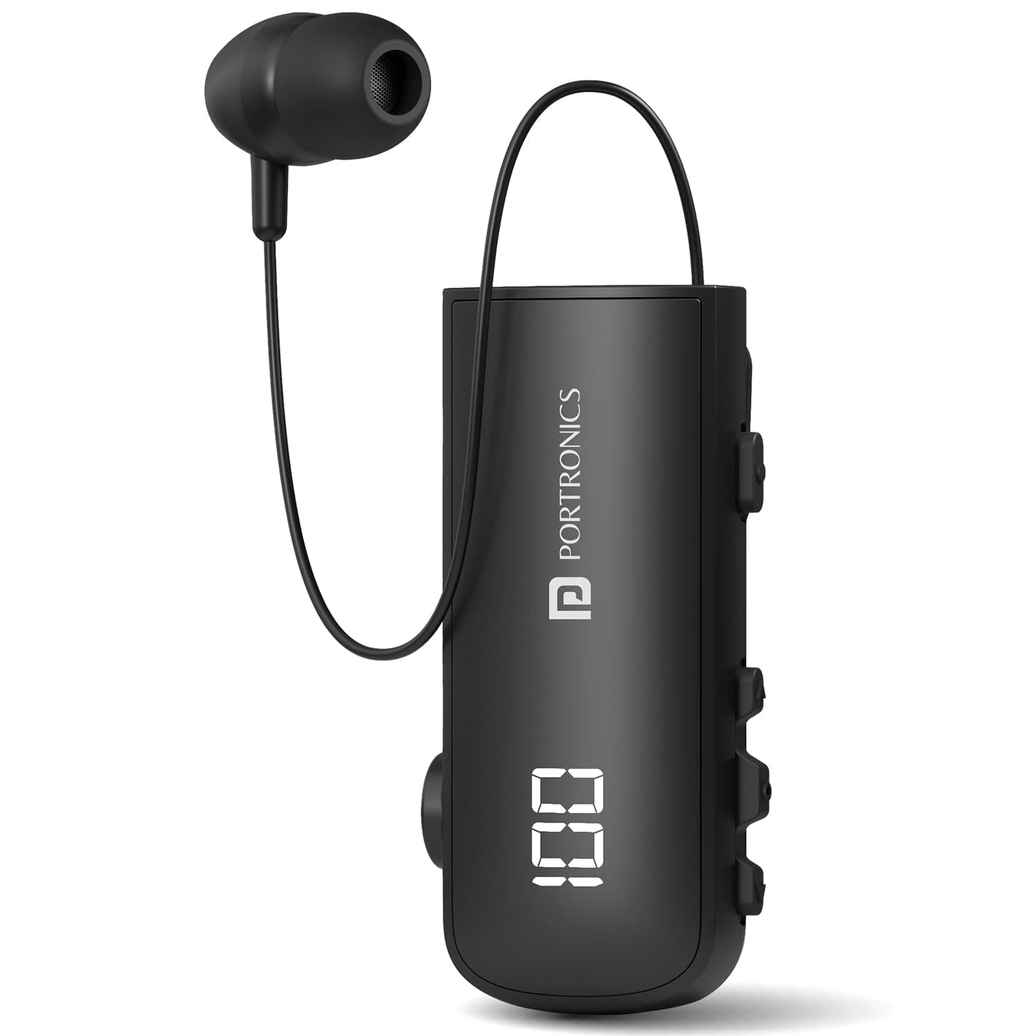 Portronics Harmonics Klip 7 Retractable Bluetooth Calling Earphone, In Built ENC,Upto 30 Hour Playback,Vibration Prompt,Strong Clip,HD Clarity Mic, LE...