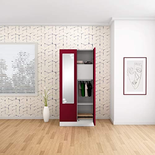 GODREJ INTERIO Slimline 2 Door M2 Steel Almirah with Locker in Textured Carmine Red