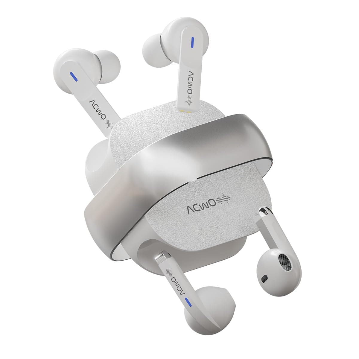 ACwO DwOTS Fire India's First in-Ear + Half-in-Ear Buds in one case, 3+3 EQ Modes, Wireless Charging Enabled, AI-ENC with Quad Mic (Cosmic Silver)